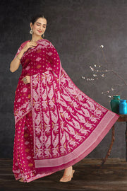 Pink Handloom Jamdani Style Cotton Saree with Blouse 10074229