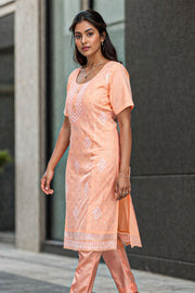 Peach Sequin Embroidery Viscose Silk Salwar Suit 10076193