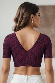 Maroon Zigzag Design Indigo Hand Block Print Cotton Blouse 10074594