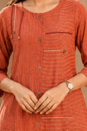 Rustic Brown Hand Embroidered Cotton Dress 10077653
