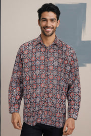 Black Full Sleeve Ajrakh Printed Cotton Mens Shirt 10071155