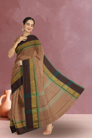 Brown Handloom Chettinad Cotton Saree Without Blouse 10075125