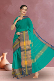 Teal Green Handloom Kanchi Cotton Saree 10071751
