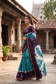 Turquoise Blue and Purple Tie-Dye Sungudi Cotton Saree 10078014