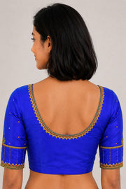 Royal Blue Aari Embroidered Kanjivaram Silk Blouse 10077733