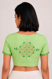 Green Aari Embroidered Mangalgiri Cotton Blouse 10077752