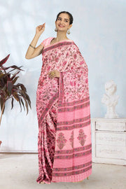 Pink Sanganeri Printed Silk Cotton Saree 10075714