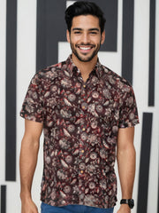 Black Half Sleeve Jahota Printed Cotton Mens Shirt  10074312