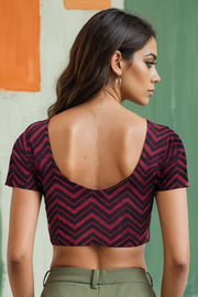 Maroon Zigzag Design Indigo Hand Block Print Cotton Blouse 10074592