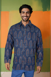 Blue Full Sleeve Ajrakh Printed Cotton Mens Shirt 10071163