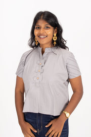 Grey Chinese Collar Cotton  Crop Top  10068104