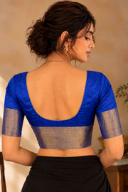 Sapphire Night Blue Kanjivaram Soft Silk Blouse With Floral And Paisley Motifs 10076608