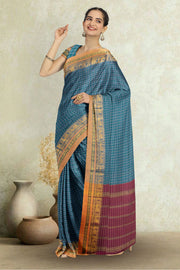 Blue Thousand Buttas Chettinad Cotton Saree 10075971