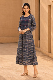 Blue Hand Block Printed Cotton Dress 10077641
