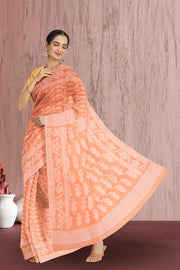 Peach Handloom Jamdani Style Cotton Saree 10072416