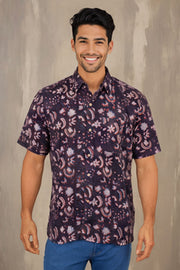 Maroon Half Sleeve Jahota Printed Cotton Mens Shirt 10074319