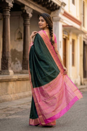 Dark Green Semi Mysore Crepe Silk Saree 10077810