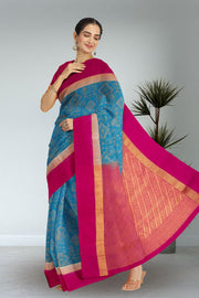 Blue Handloom Kanjivaram Nakashi Soft Silk Saree 10075699