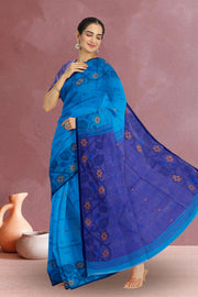 Blue Bengal Handwoven Jamdani Style Cotton Saree 10075347