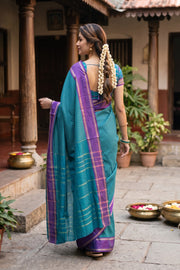 Blue Vegan Silk Kanjivaram Saree With Checks Design 10077935