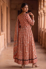 Red Hand Block Printed Chaniya Choli With Kota Doria Dupatta 10066333