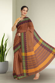 Brown Shot Purple Handwoven Kanchi Cotton Saree Without Blouse 10070915