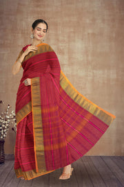 Maroon Handloom Chettinad Cotton Saree 10075080