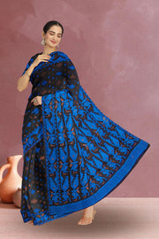 Black Handloom Jamdani Style Cotton Saree with Blouse 10074227