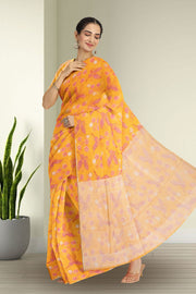 Yellow Chanderi Printed Silk Cotton Saree 10075368