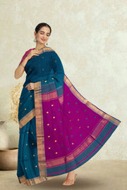 Blue Maheshwari Silk Cotton Saree 10075273
