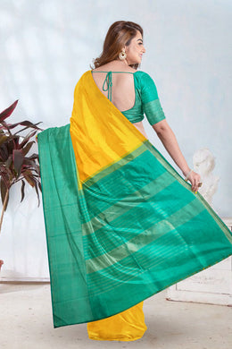 Spanish Yellow Korvai Kanjivaram Silk Saree 10075669