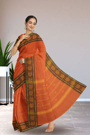 Orange Handloom Chettinad Cotton Saree Without Blouse 10075184