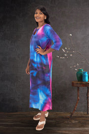 Blue Printed Vegan Charmeuse Silk Dress  10073750
