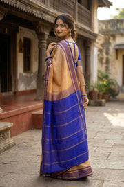 Cream Kanjivaram Pure Silk Saree with Contrast Border 10077891