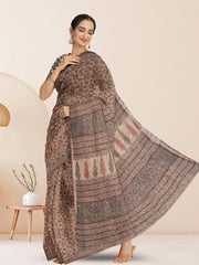 Sand Brown Hand Block Print Kota Cotton Saree 10074175