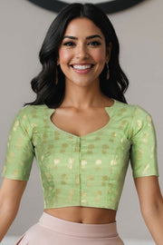 Green Banarasi Chiniya Silk Blouse 10075008