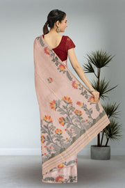 Beige Handloom Jamdani Linen Saree 10074659