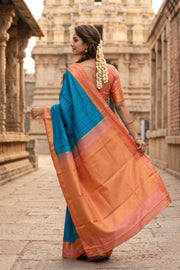 Blue Kanjivaram Silk Saree with Contrast Zari Border 10078173