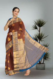 Brown Kanjivaram Vegan Silk Saree with Contrast Pallu 10074865