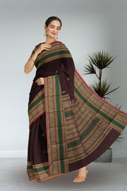 Burgundy Handwoven Kanchi Cotton Saree 10066821