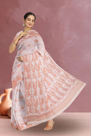 White Handloom Jamdani Style Cotton Saree with Blouse 10074224