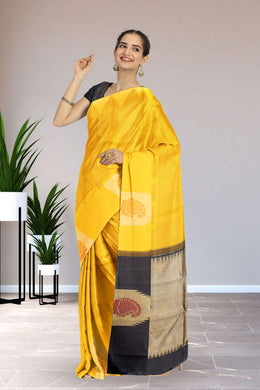 Yellow Pure Zari Jacquard Kanjivaram Silk Saree 10063131