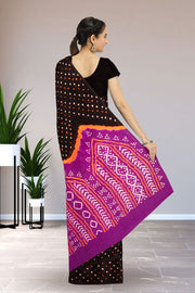 Black Bandhani Mulmul Cotton Saree 10075503