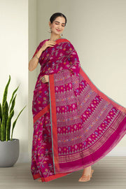 Magenta Bengal Handwoven Jamdani Style Cotton Saree 10075356