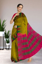 Yellowish Green Korvai Kanjivaram Silk Saree 10065782