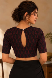 Maroon Indigo Hand Block Print Cotton Blouse 10078151