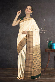 Cream Kanjivaram Vegan Silk Saree 10076035
