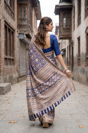 Navy Blue Kani Printed Silk Saree 10077864
