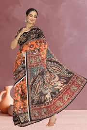 Orange Kalamkari Printed Malai Cotton Saree 10074693