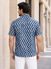 Indigo Handblock Print Pre-Washed Pure Cotton Shirt 10076222